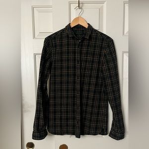 All Saints Plaid Black Gold Button Shirt XS